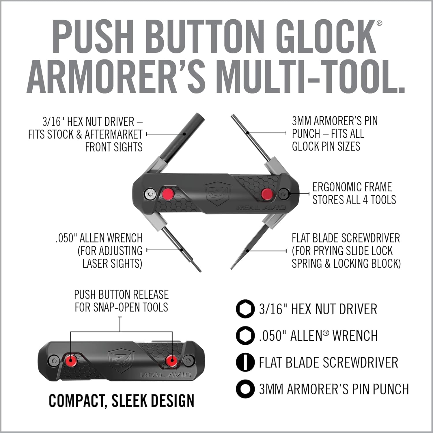Real Avid Chave Armeiro Para Glock 4 Em 1 Manutenção Limpeza