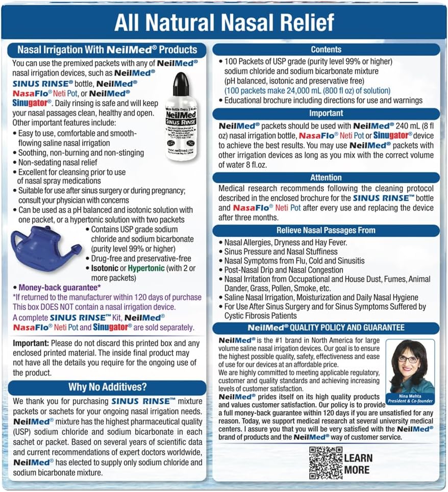 Neilmed Sinus Rinse 100 Pacotes Refil para Higienizador nasal