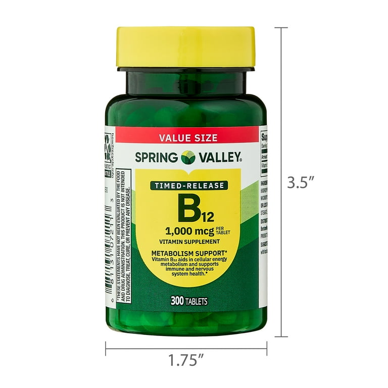 Vitamina B12 - 1.000mcg Spring Valley 300 Tabletes Sabor Sem Sabor