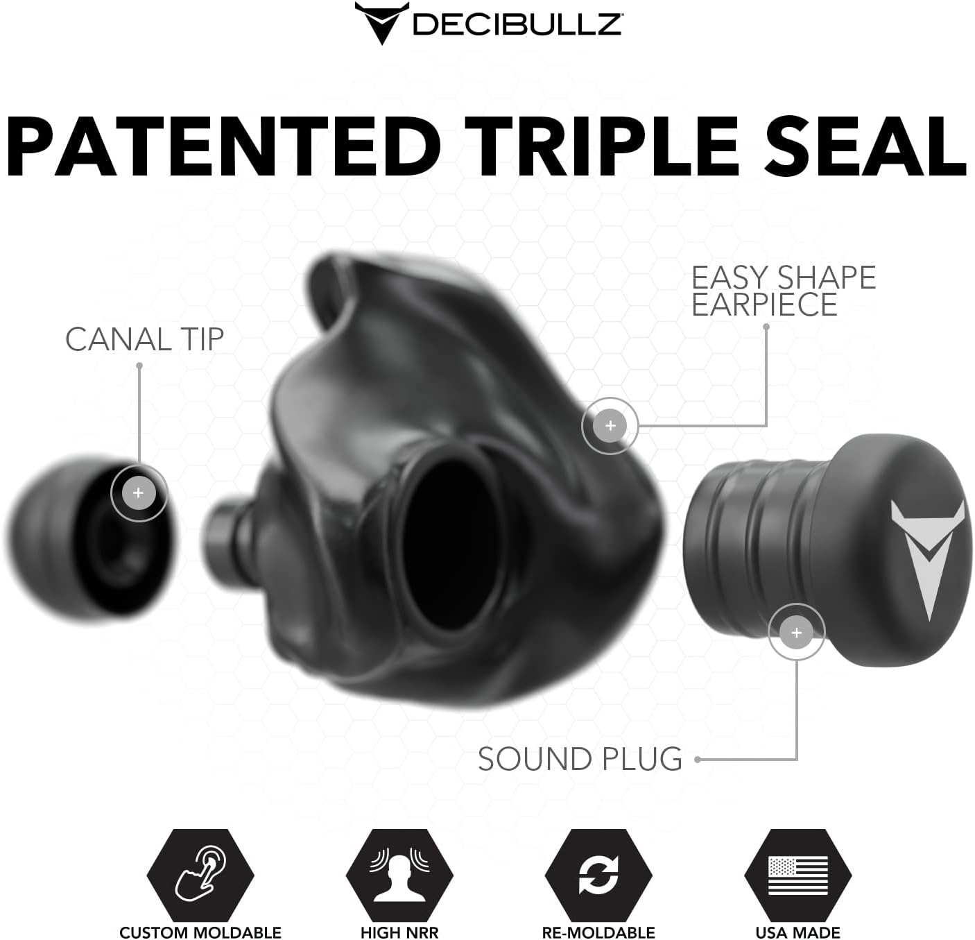 Decibullz - Protetor Auricular Moldável - Nrr 31 Db - Preto