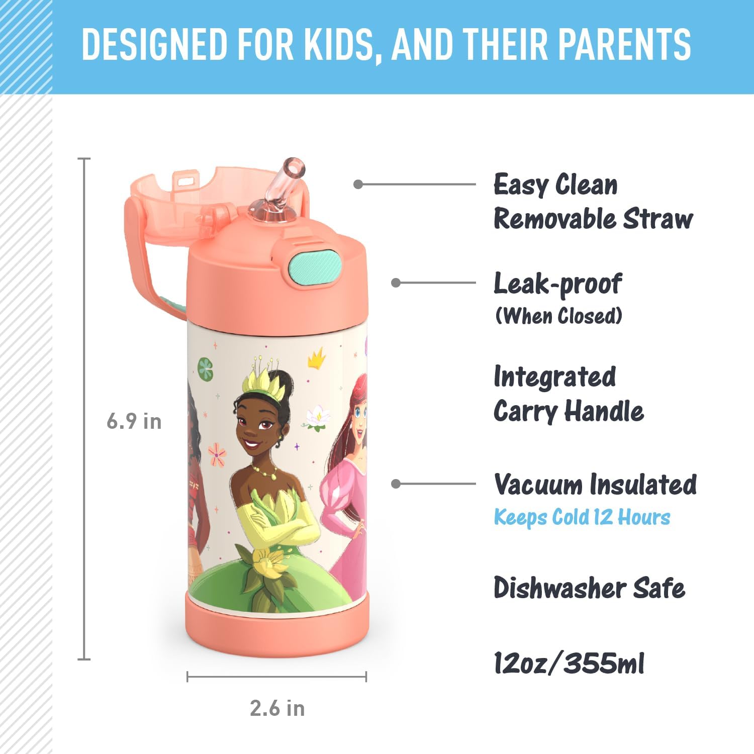 Thermos Funtainer Garrafa Têrmica 355ml Princesas Disney