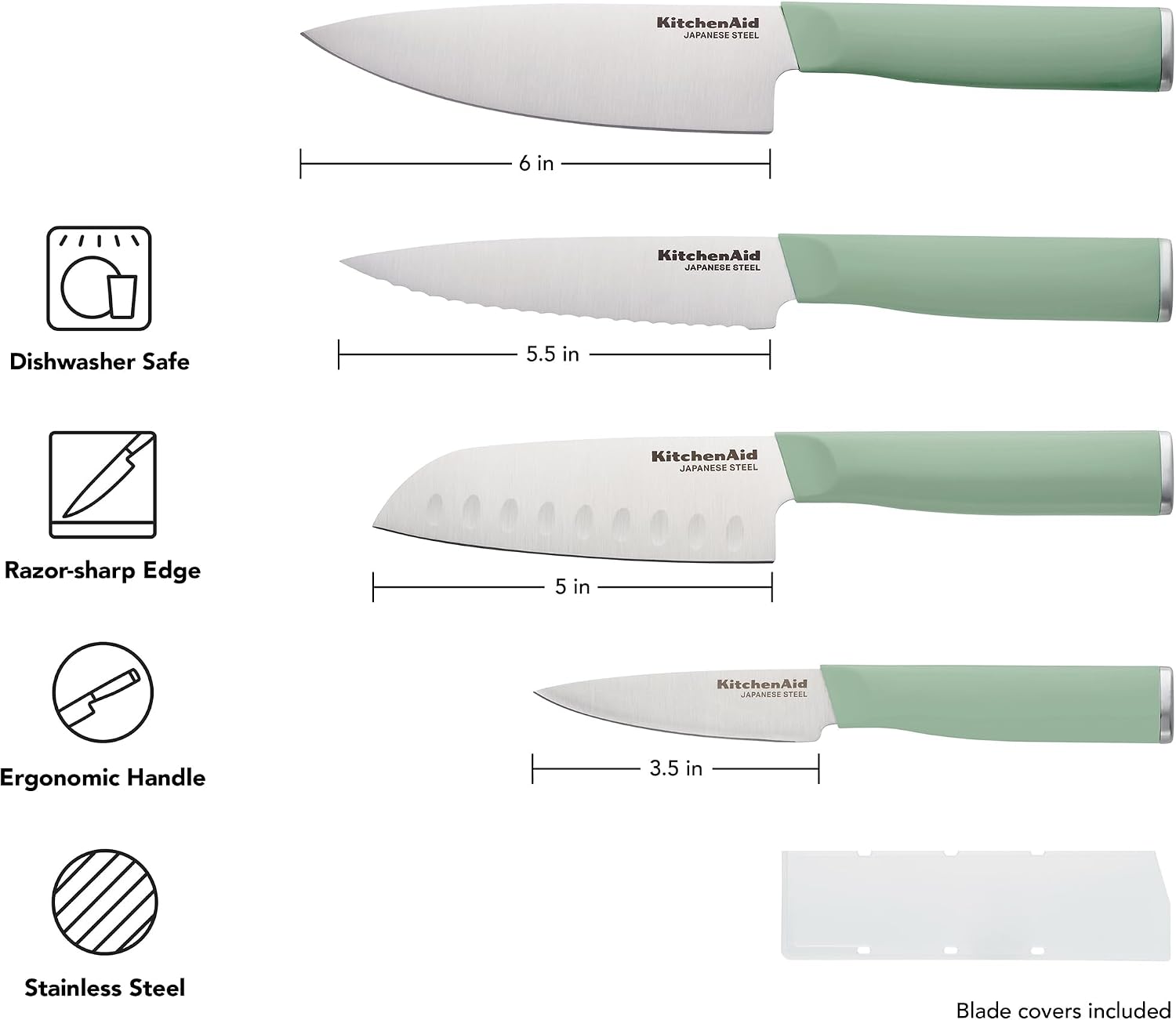 Conjunto De 4 Facas Kitchenaid Chef Aço Inoxidável Pistache
