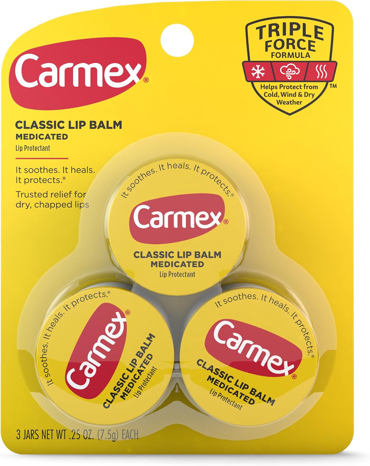 Carmex 3 potes medicated classic balm