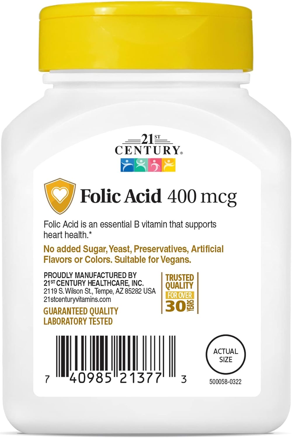 Ácido Fólico Century 400mg - 250 Cápsulas - Sem Sabor