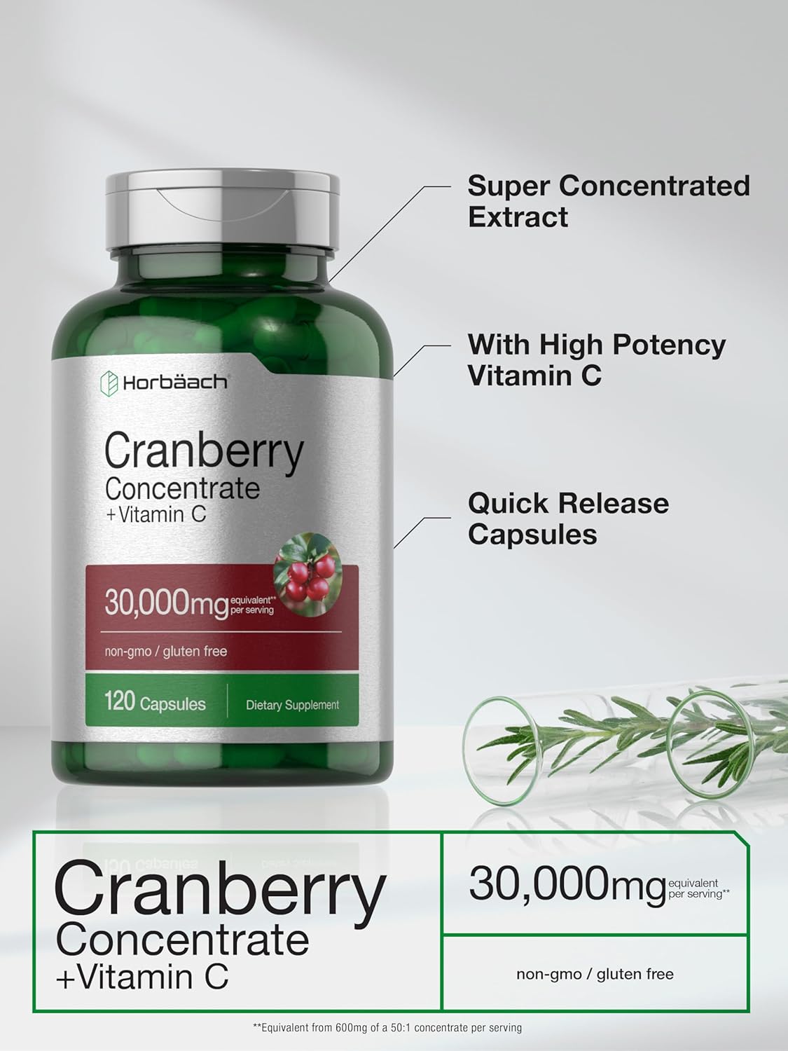 Horbaach Cranberry 30.000mg Força Tripla 120 Capsulas