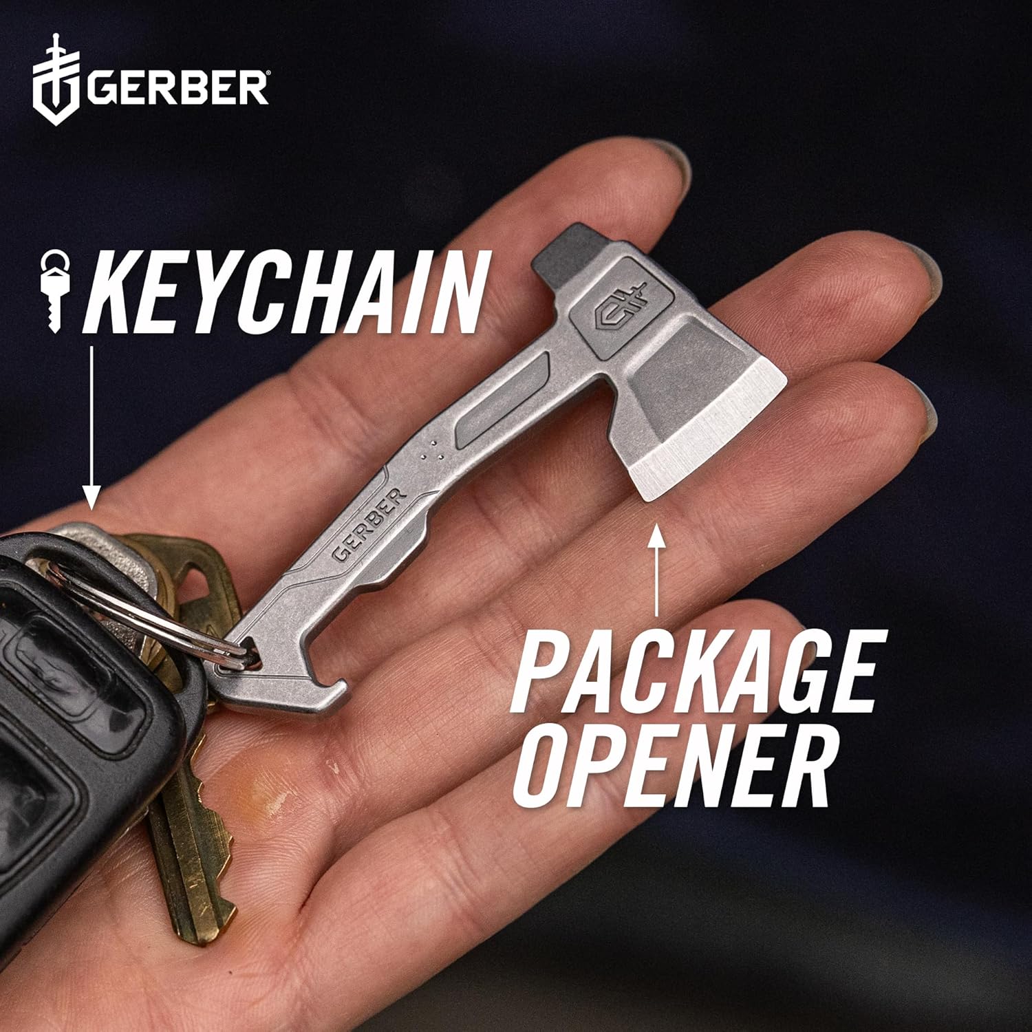 Gerber Hatchet Keychain Tool Multiferramenta 3 em 1 - 7cm