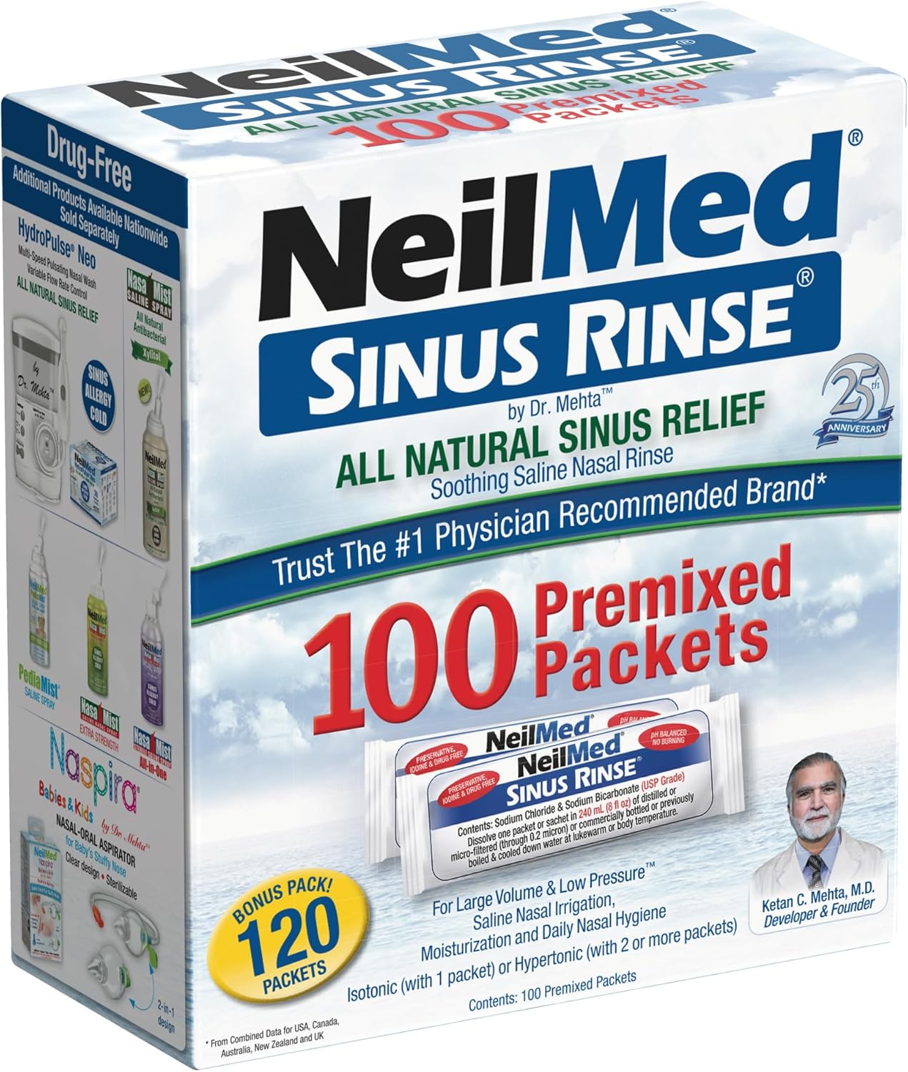 Neilmed Sinus Rinse 100 Pacotes Refil para Higienizador nasal