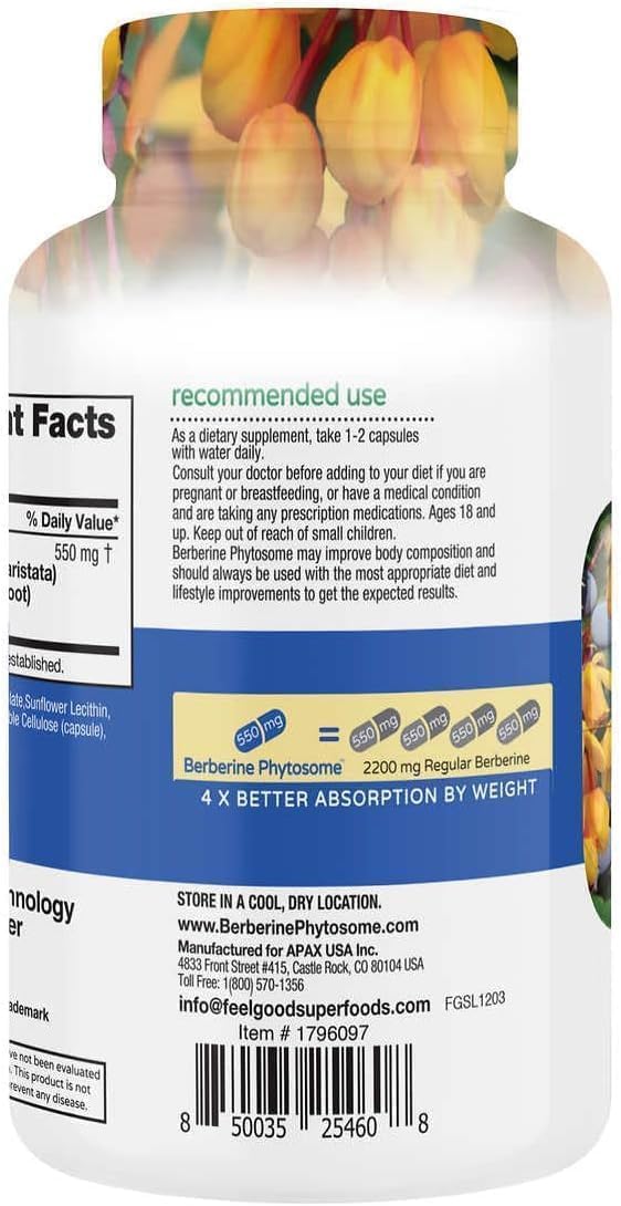 Suplemento Berberine Phytosome 120 Capsulas Feel Good Neutro