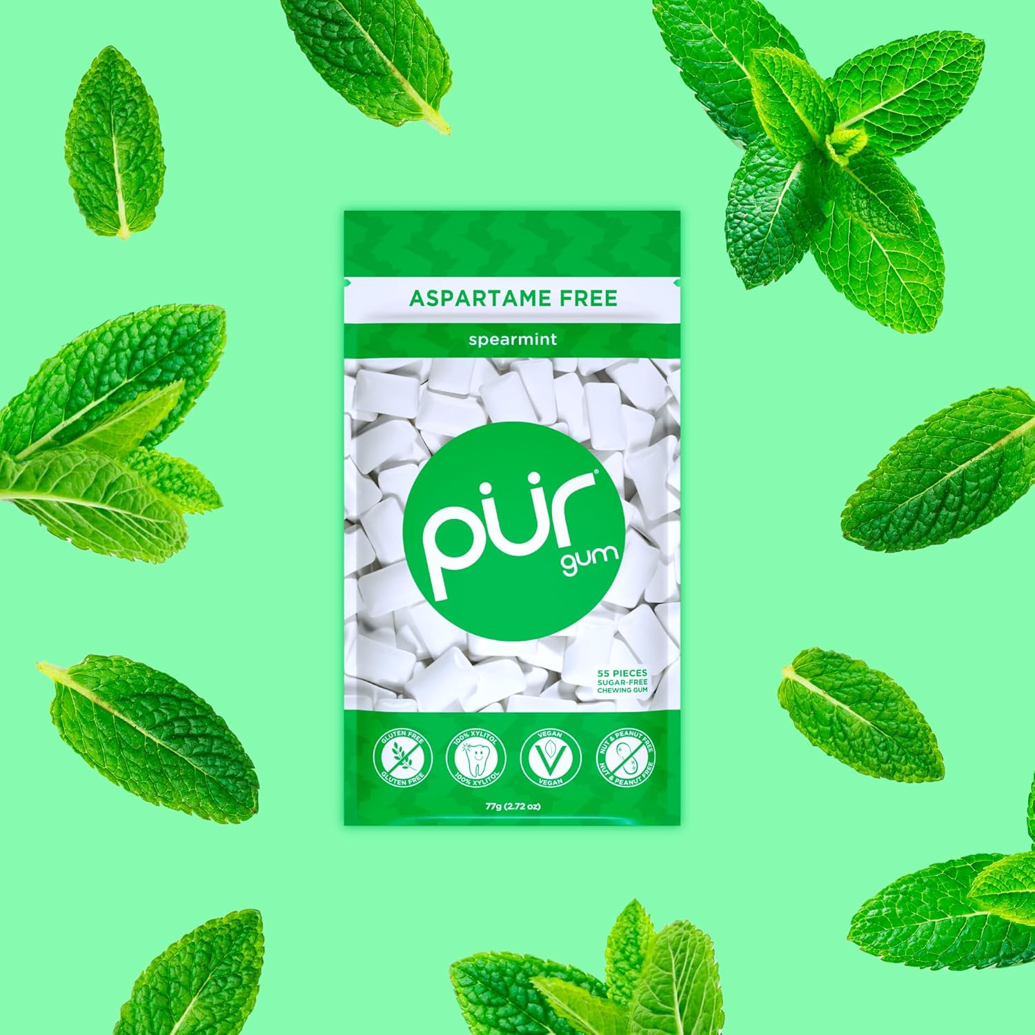 Pur Gum Chiclete Sem Aspartame Natural Hortelã 55pc - 77g