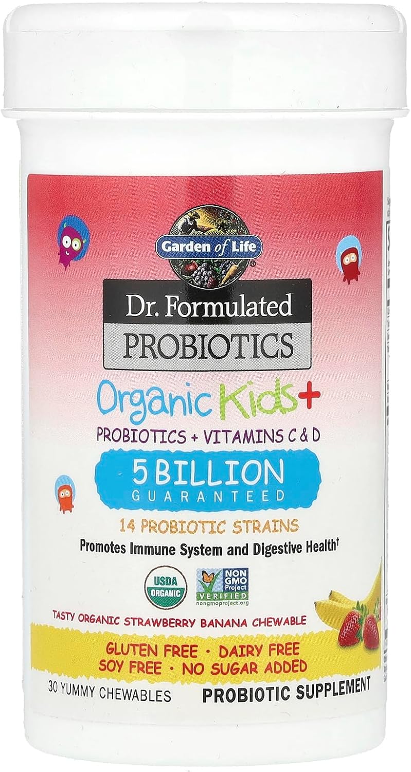 Probiótico Infantil Kids Garden Of Life + Vitamina C & D Sabor Morango Com Banana