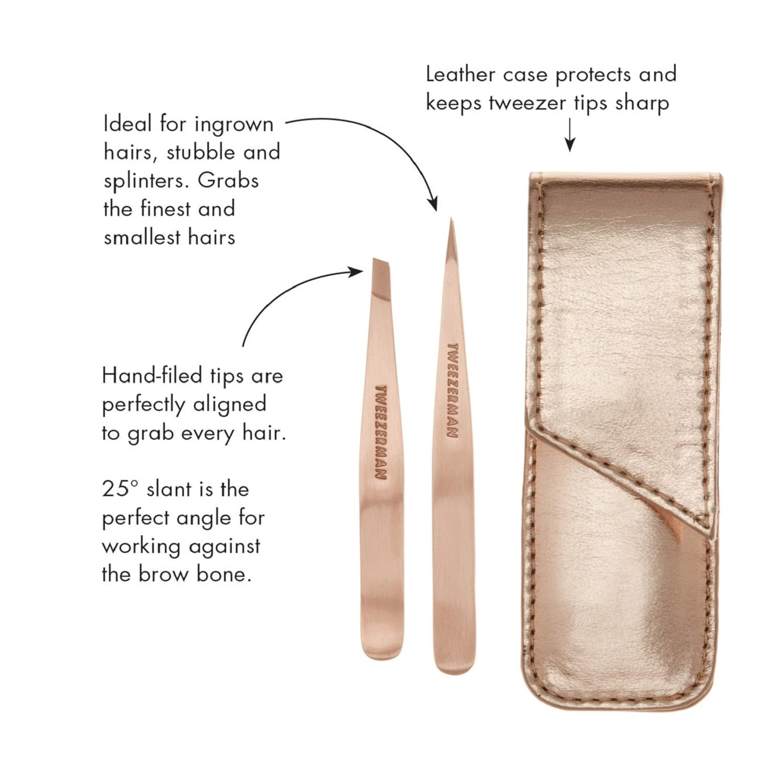 Duas Pinças Tweezerman Com Bolsa - Rose Gold - Rosa Ouro