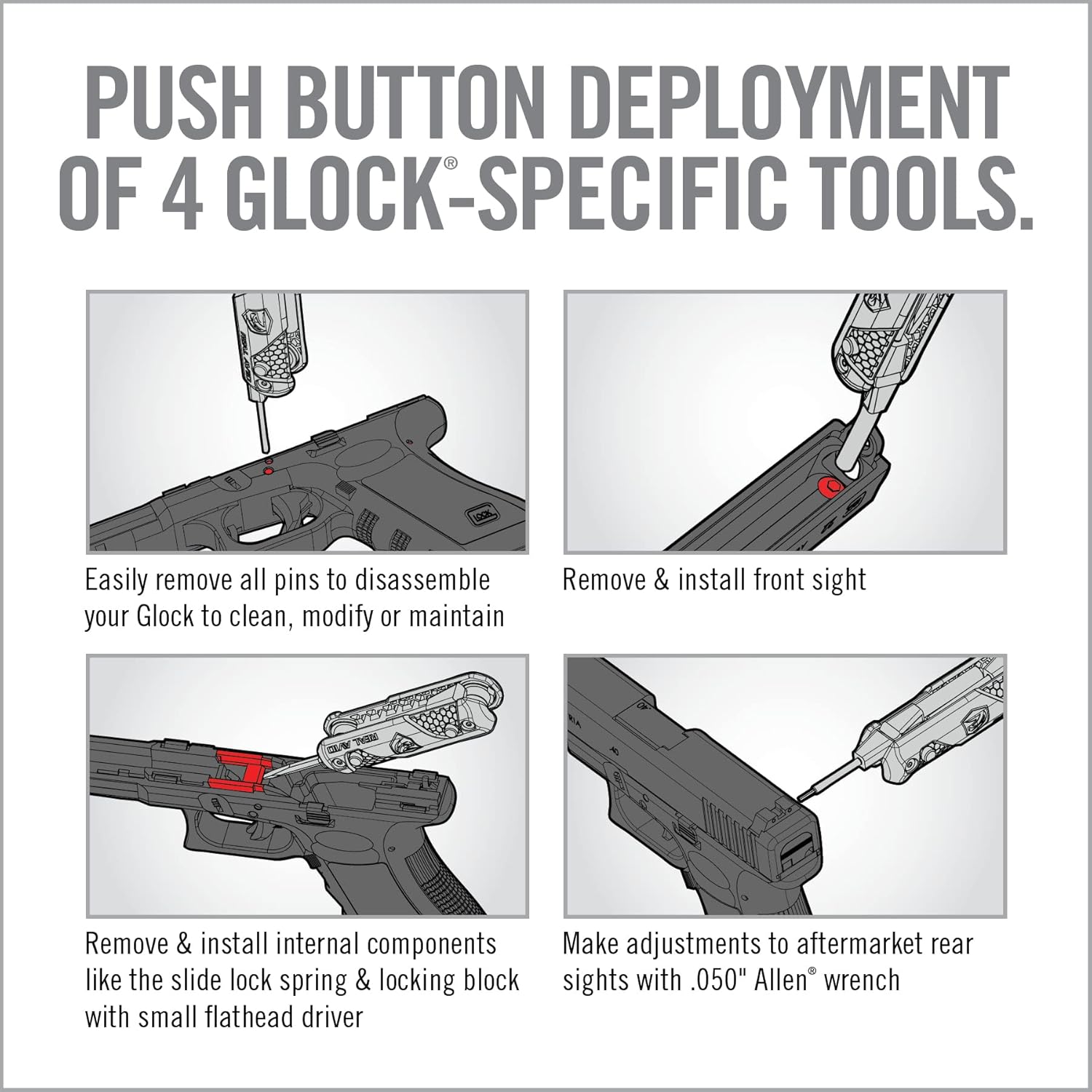 Real Avid Chave Armeiro Para Glock 4 Em 1 Manutenção Limpeza