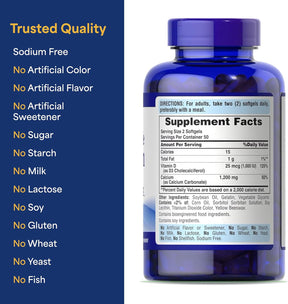 Puritan´s Pride Calcium Plus 1200 Mg + D3 - 100 Softgels
