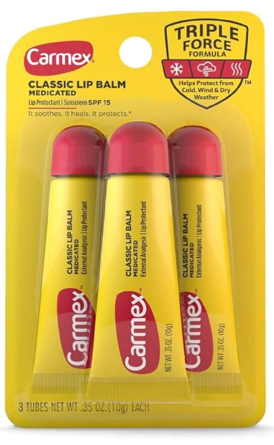 Carmex 3 Unidades Lip Balm Sabor Original Bisnaga - 10gr Cada