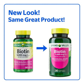 Biotina Spring Valley 5.000 Mcg - 240 Cápsulas - Original