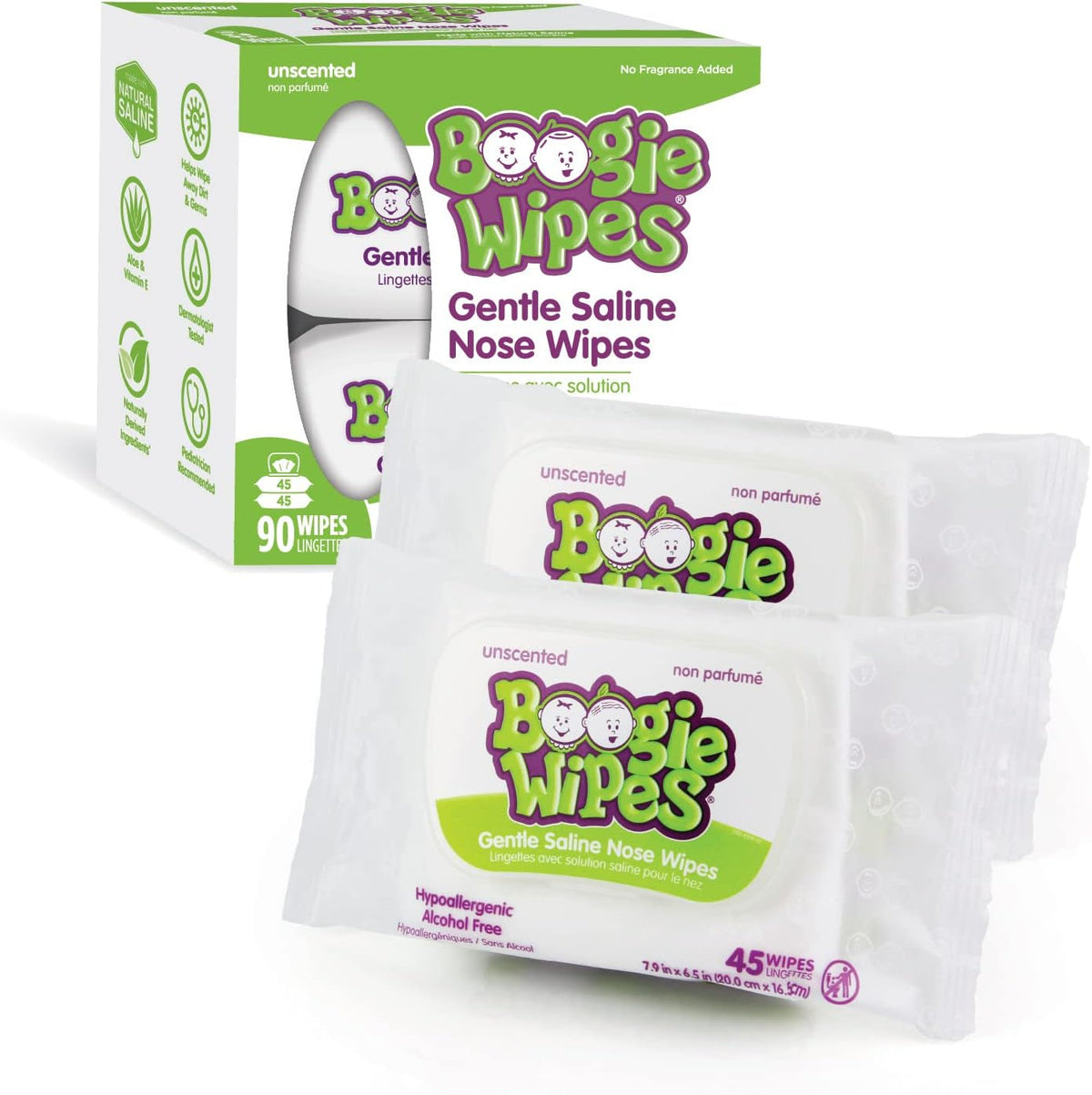 Boogie Wipes 90 lençinhos umedecidos com soro fisiológico  816167011403