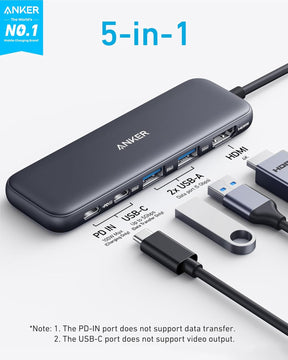 Hub USB-C Anker 332 Divisor USB-C P/ HDMI 5 em 1 C/ tela 4K