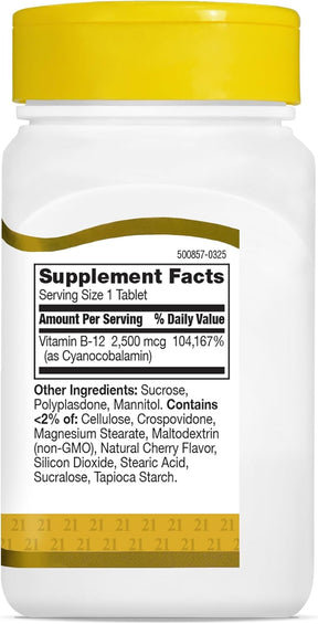 Vitamina B12 2500mcg 110tablets 21st Century - Importada Eua