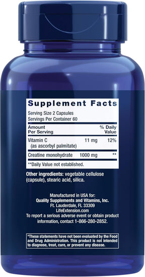 Life Extension Creatina Pura 1000mg 120 Cápsulas No Brasil