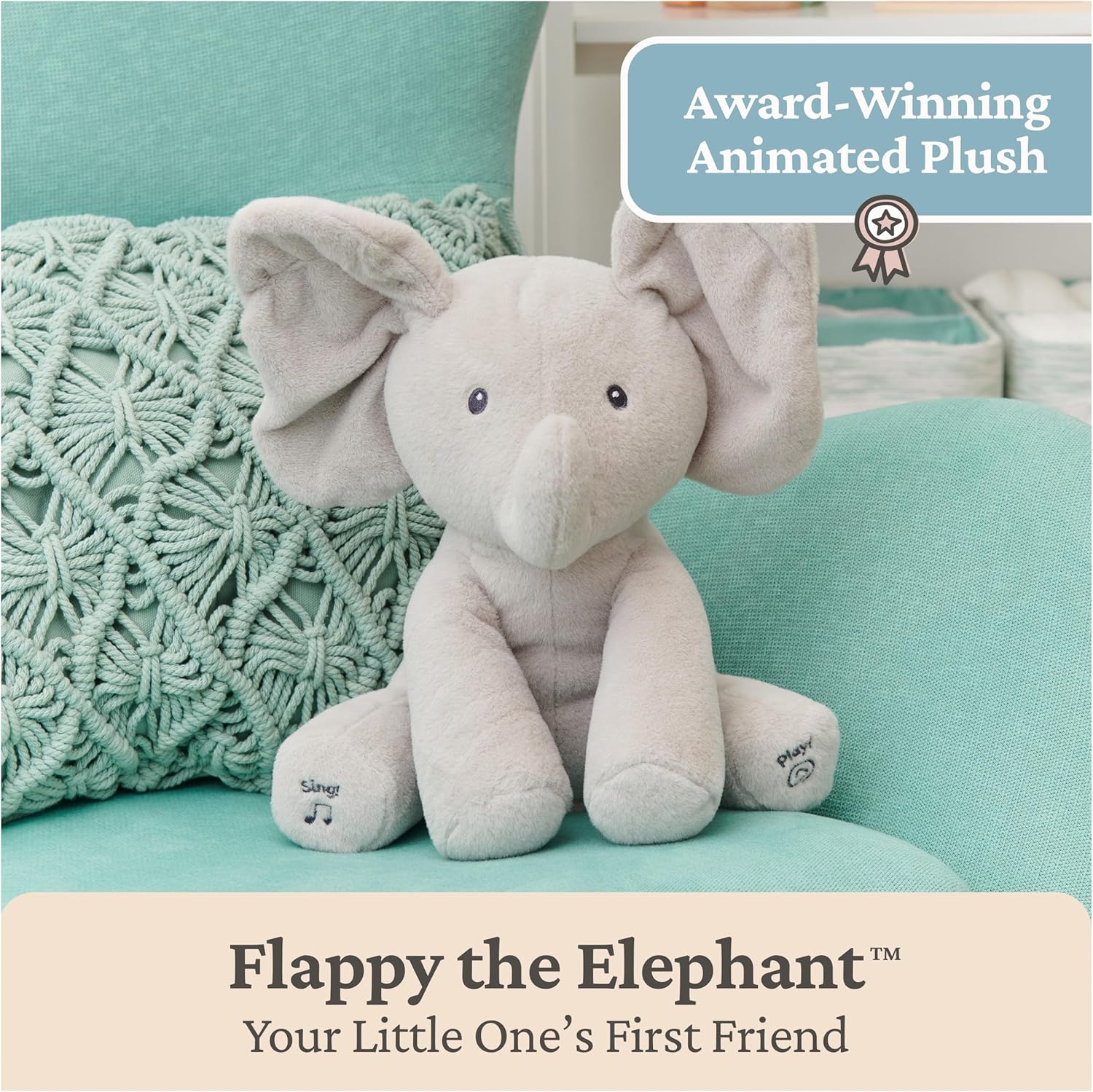 Elefante Flappy Animado Gund Canta Brinca Peek-a-boo Cor Cinza