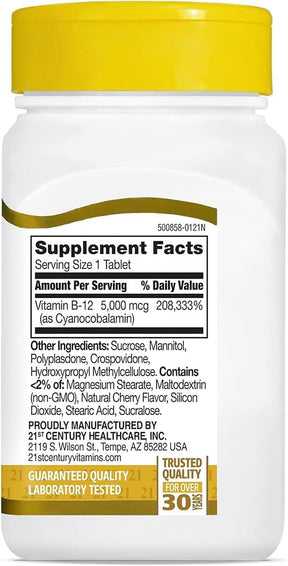 Century Vitamina B12 Sublingual Premium 5000Mcg - 110cps