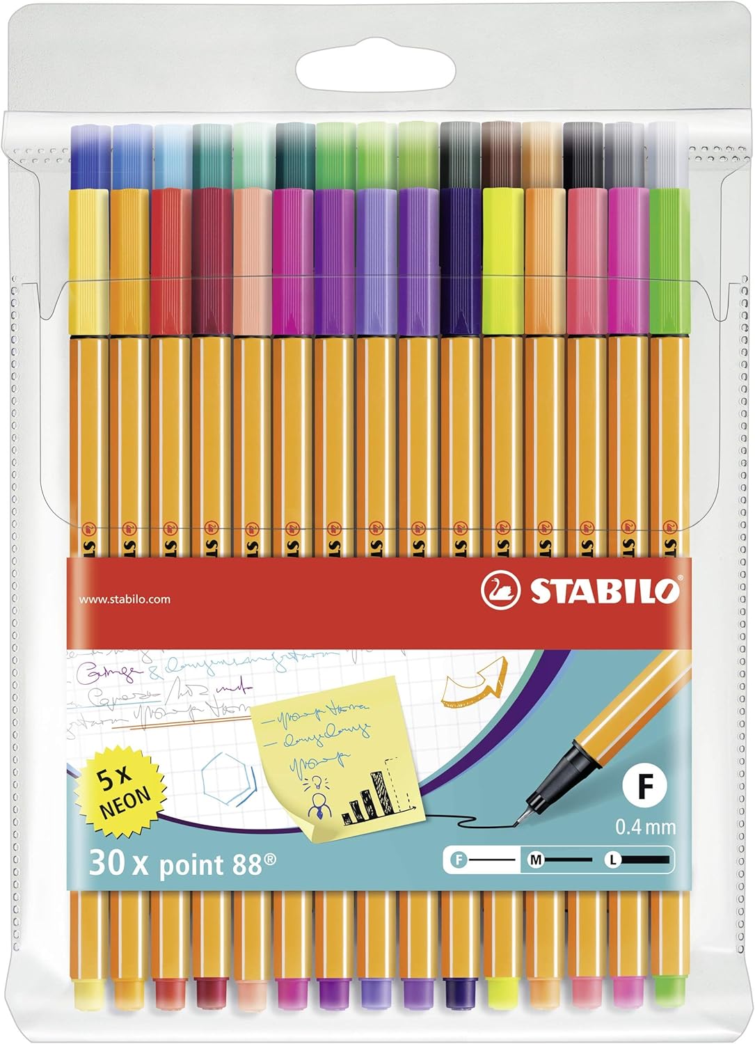 Stabilo 30 canetas point 88 - 5 x Neon