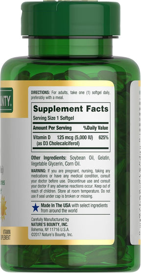 Natures Bounty Vitamina D3 5000ui 125mcg - 240 Soft Gel