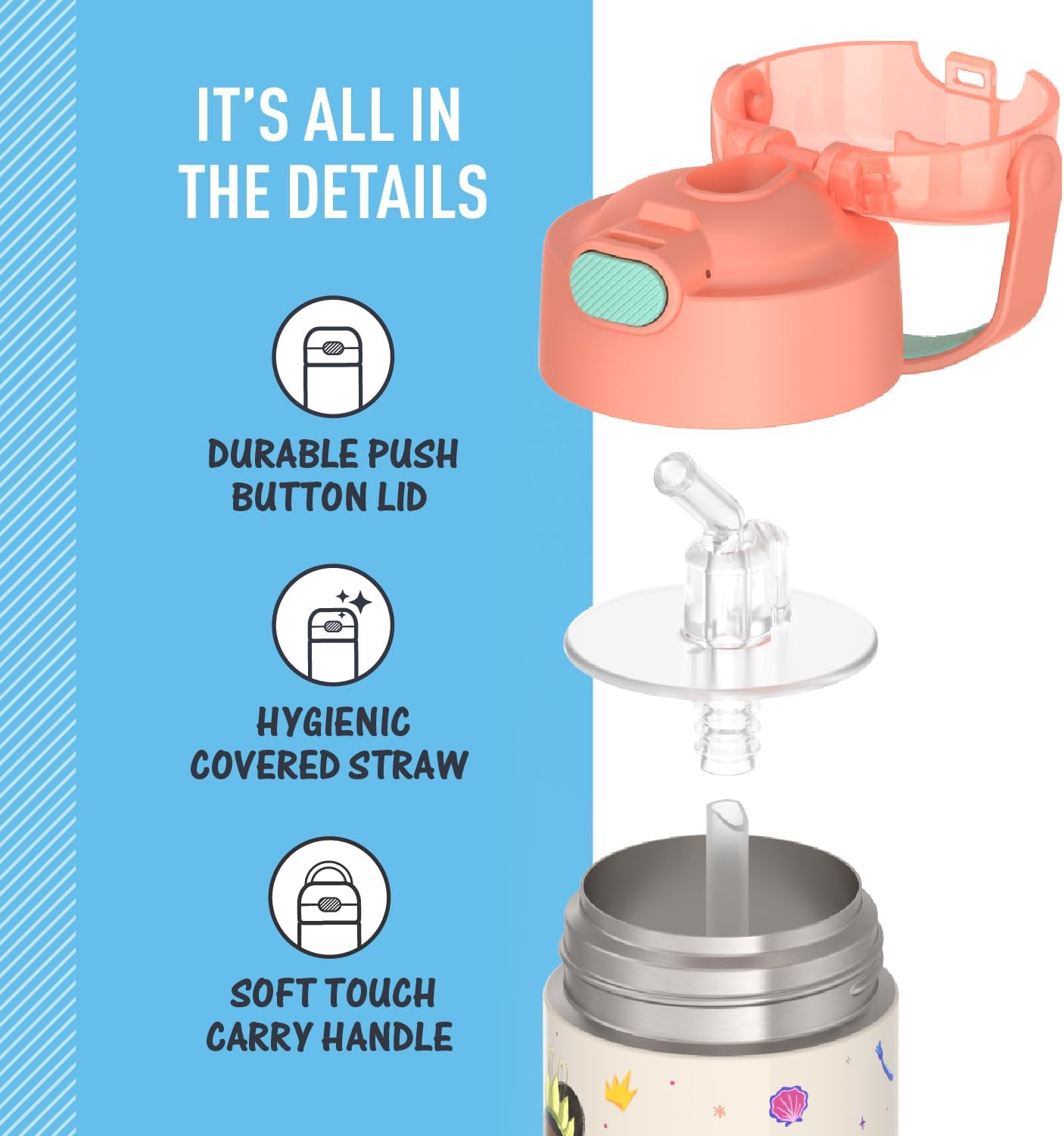 Thermos Funtainer Garrafa Têrmica 355ml Princesas Disney