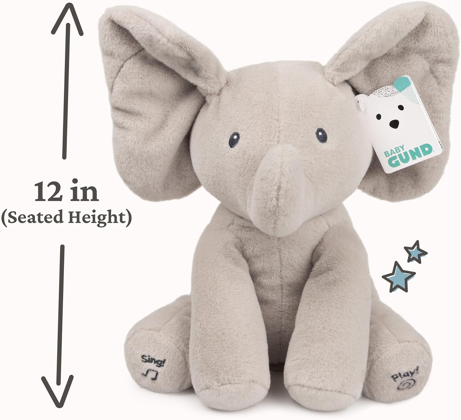 Elefante Flappy Animado Gund Canta Brinca Peek-a-boo Cor Cinza