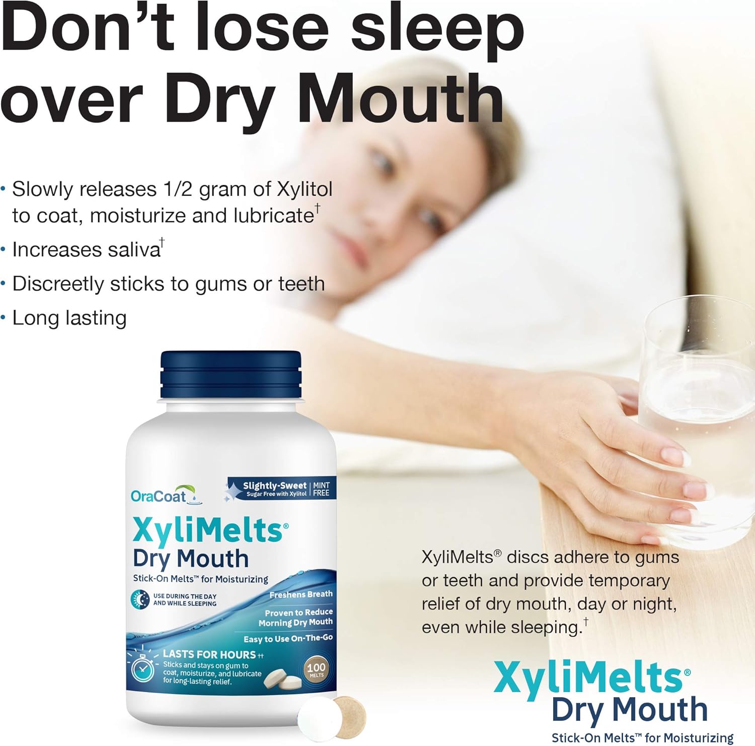XyliMelts Discos adesivos Menta P/ Boca Seca S/ Açúcar 100Un