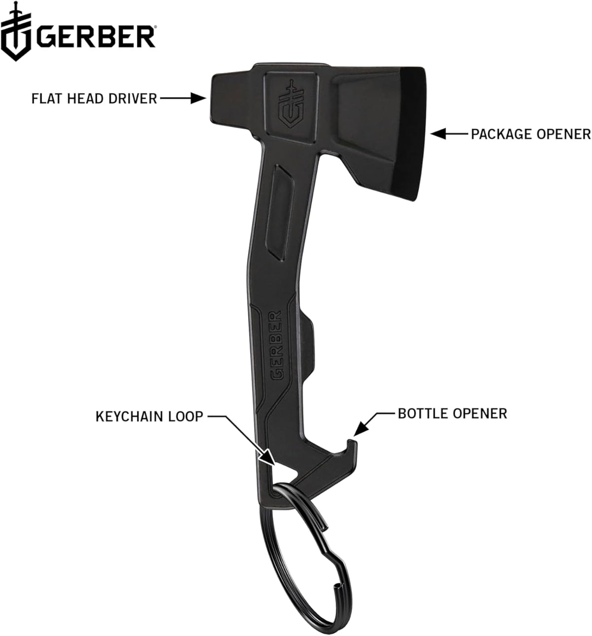 Gerber Hatchet Keychain Tool Multiferramenta 3 em 1 - 7cm