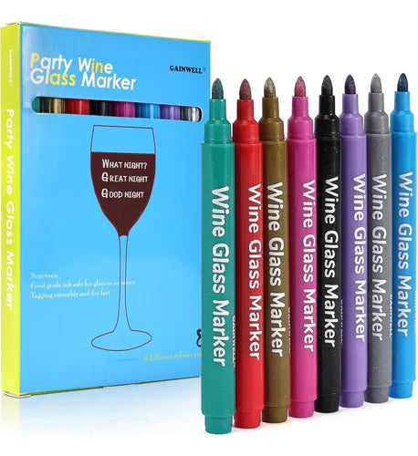 Kit 8 Canetas Marcadoras Copo Taça Vinho Vidro (markers) X0013X55IL