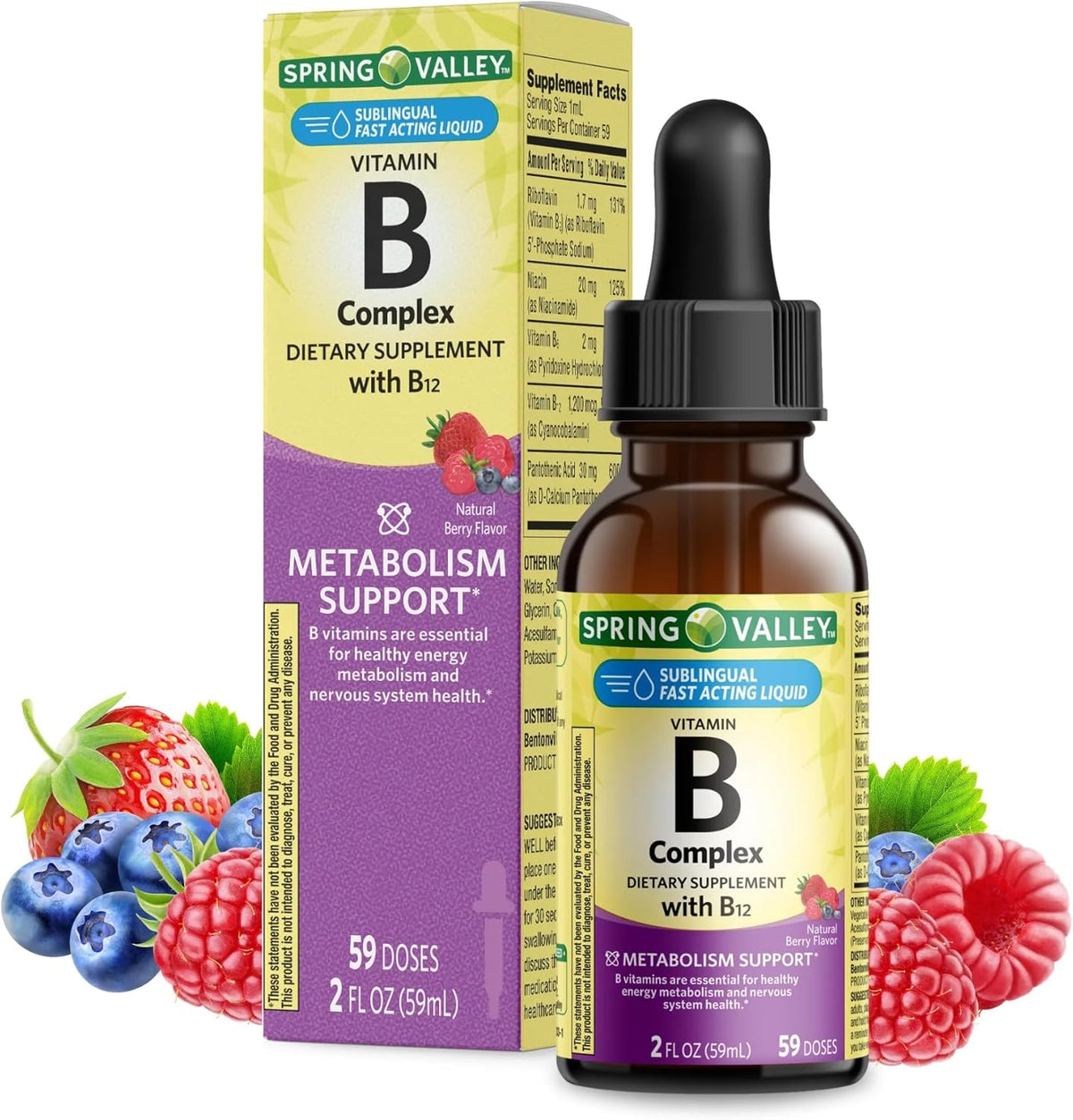 Vitamina B Complex Com B12 Morango - Spring Valley 59ml
