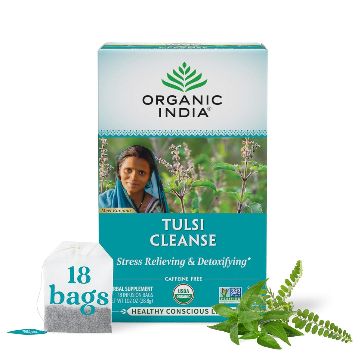 Organic India Chá Tulsi Cleanse 18 Saches Infusão 28,8G
