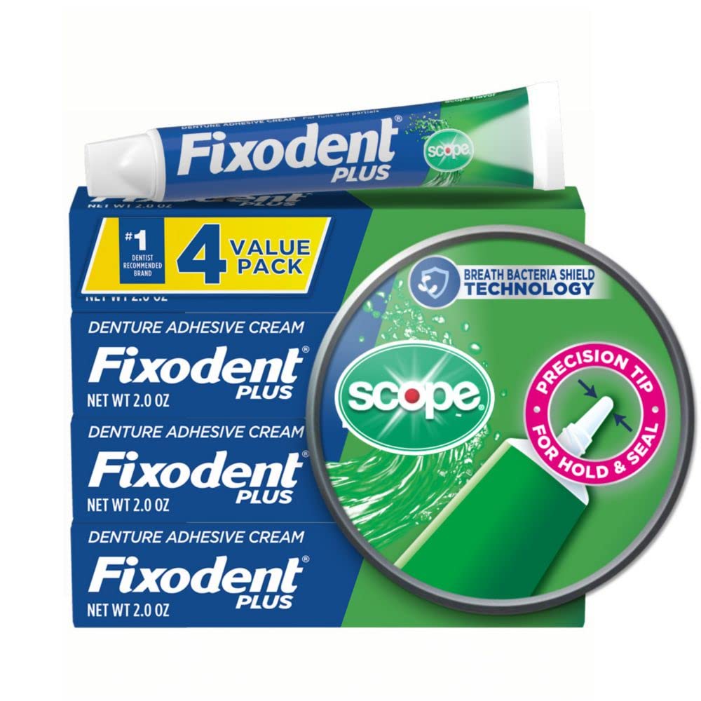 Creme Fixador De Dentadura Fixodent Plus Scope 57g - 4 Tubos