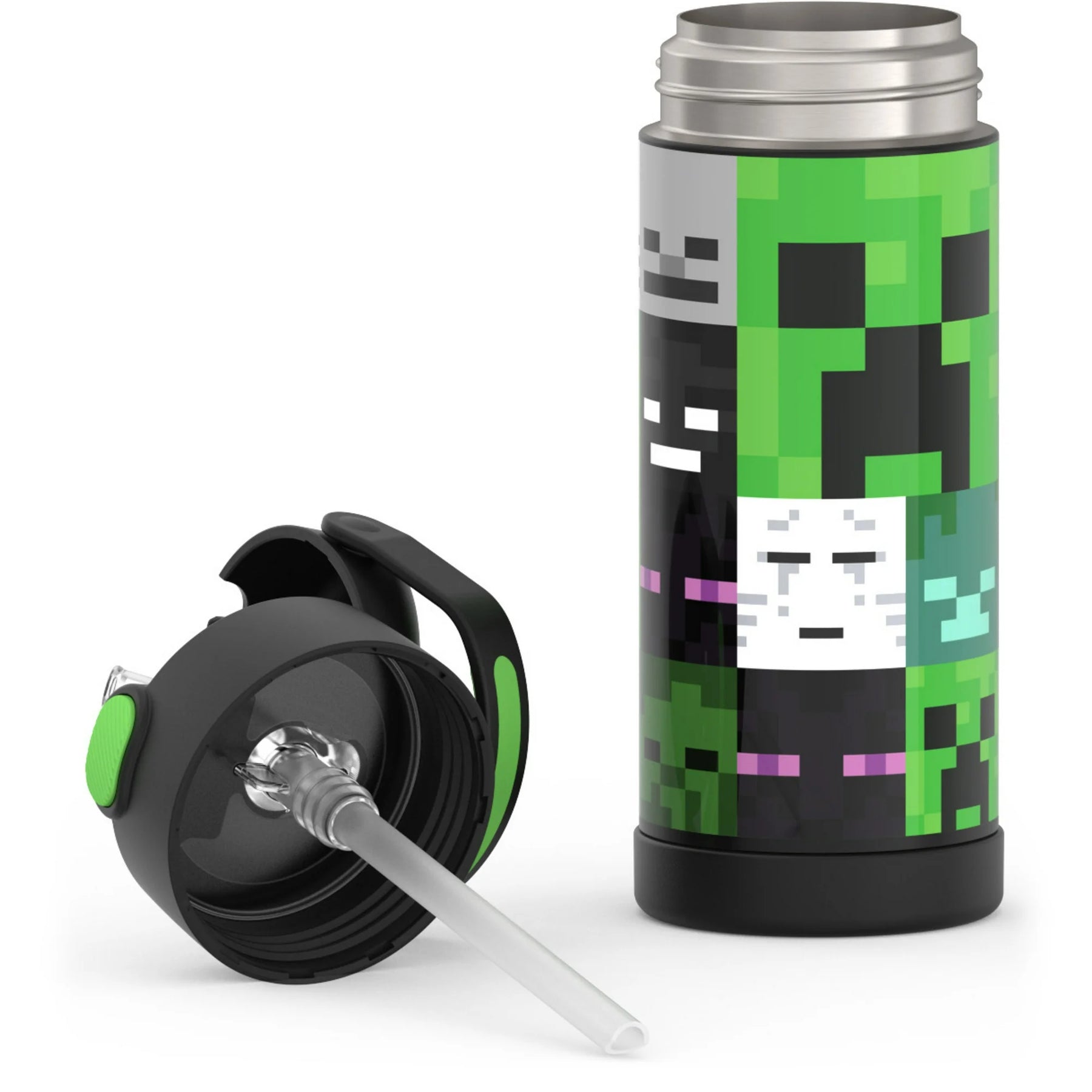 Garrafa Térmica Aço Inoxidável Minecraft Verde e Preta 410ml