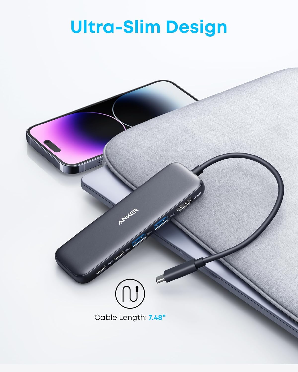 Hub USB-C Anker 332 Divisor USB-C P/ HDMI 5 em 1 C/ tela 4K