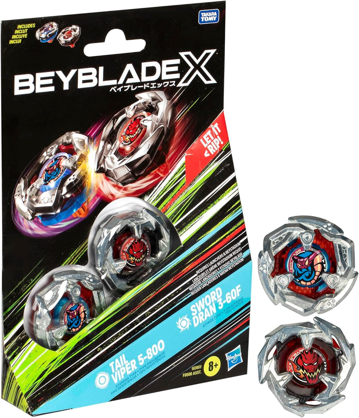 Kit 2 Beyblade X Tail Viper 5-800 Hasbro Sword Dran 3-60f