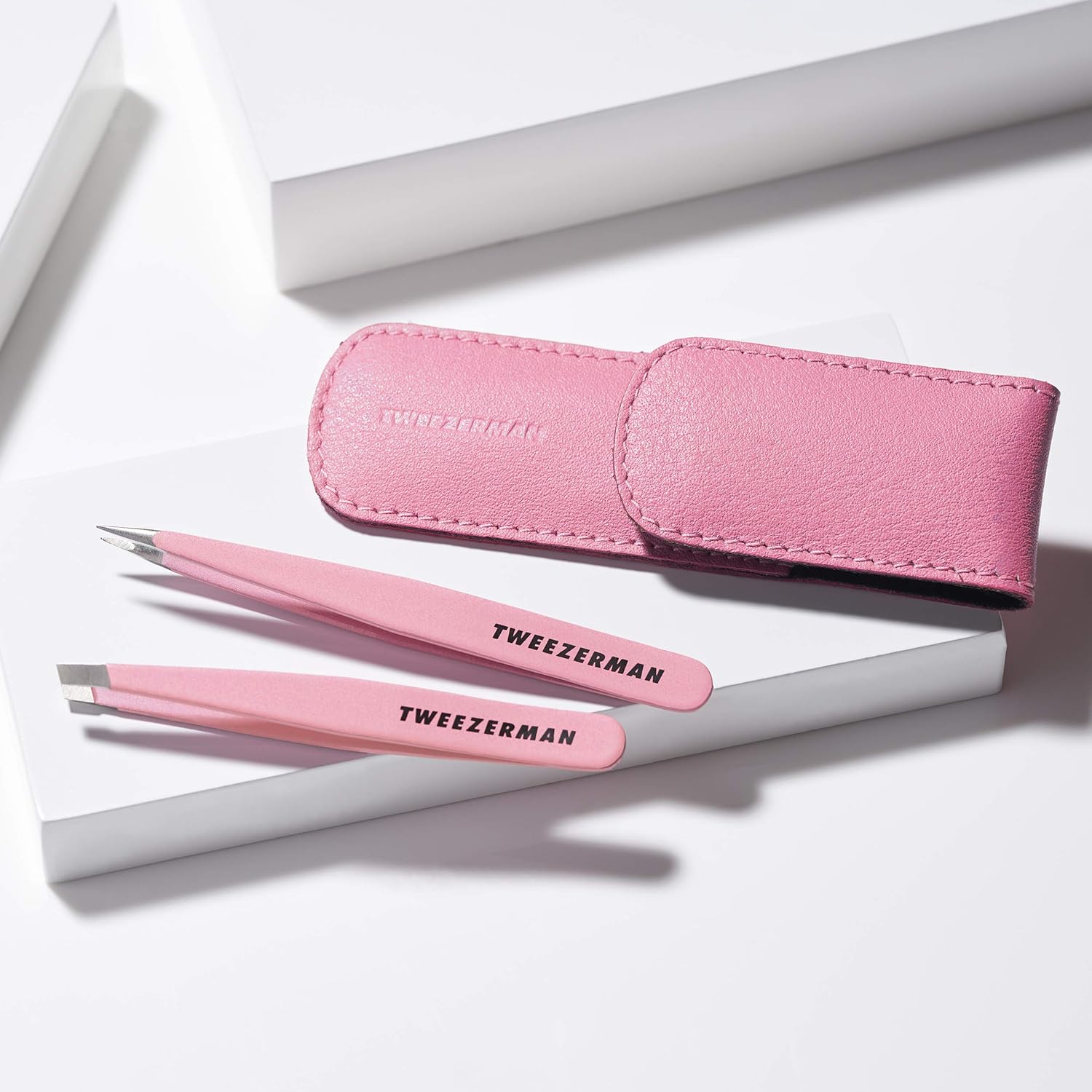 Conjunto De 2 Pinças Tweezerman Rosa Com Case