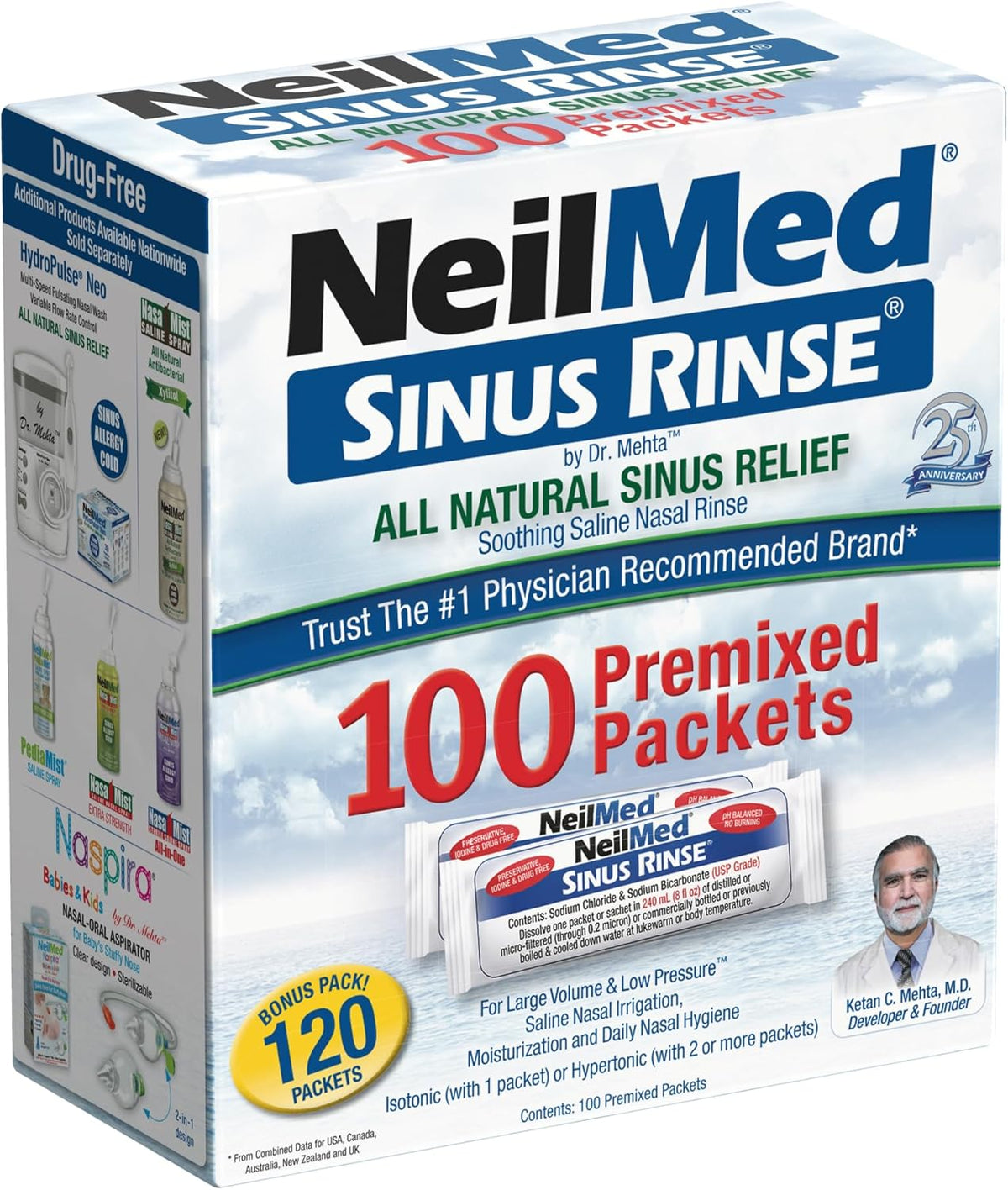Neilmed Sinus Rinse 100 Pacotes Refil para Higienizador nasal