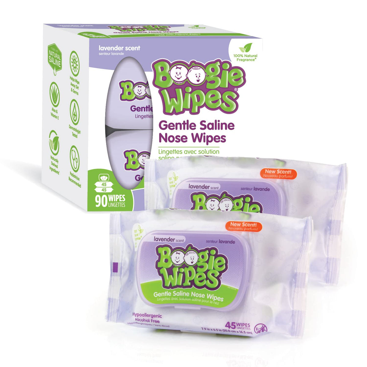 Boogie Wipes 90 lenços umidecidos com soro fisiologico Lavanda