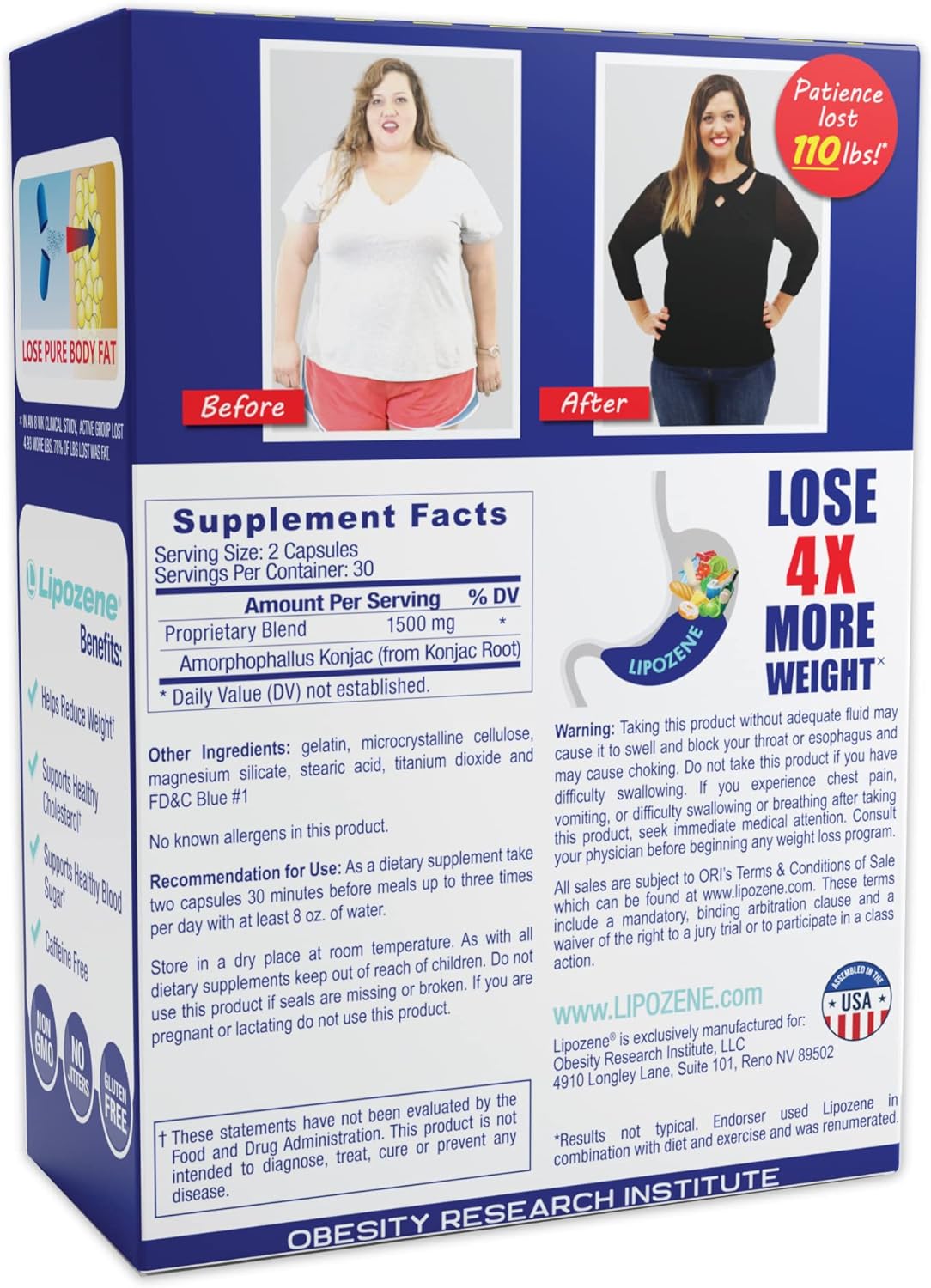 Redutor De Peso - Lipozene 60 Caps - Mais Vendido Nos Eua