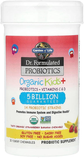Probiótico Infantil Kids Garden Of Life + Vitamina C & D Sabor Morango Com Banana
