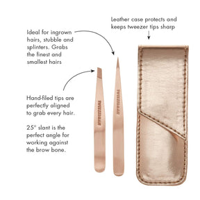 Duas Pinças Tweezerman Com Bolsa - Rose Gold - Rosa Ouro